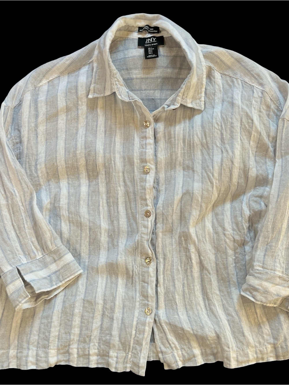 Jones New York 100% Linen Cropped Sleeve Button Down Ladies Large Summer Shirt!